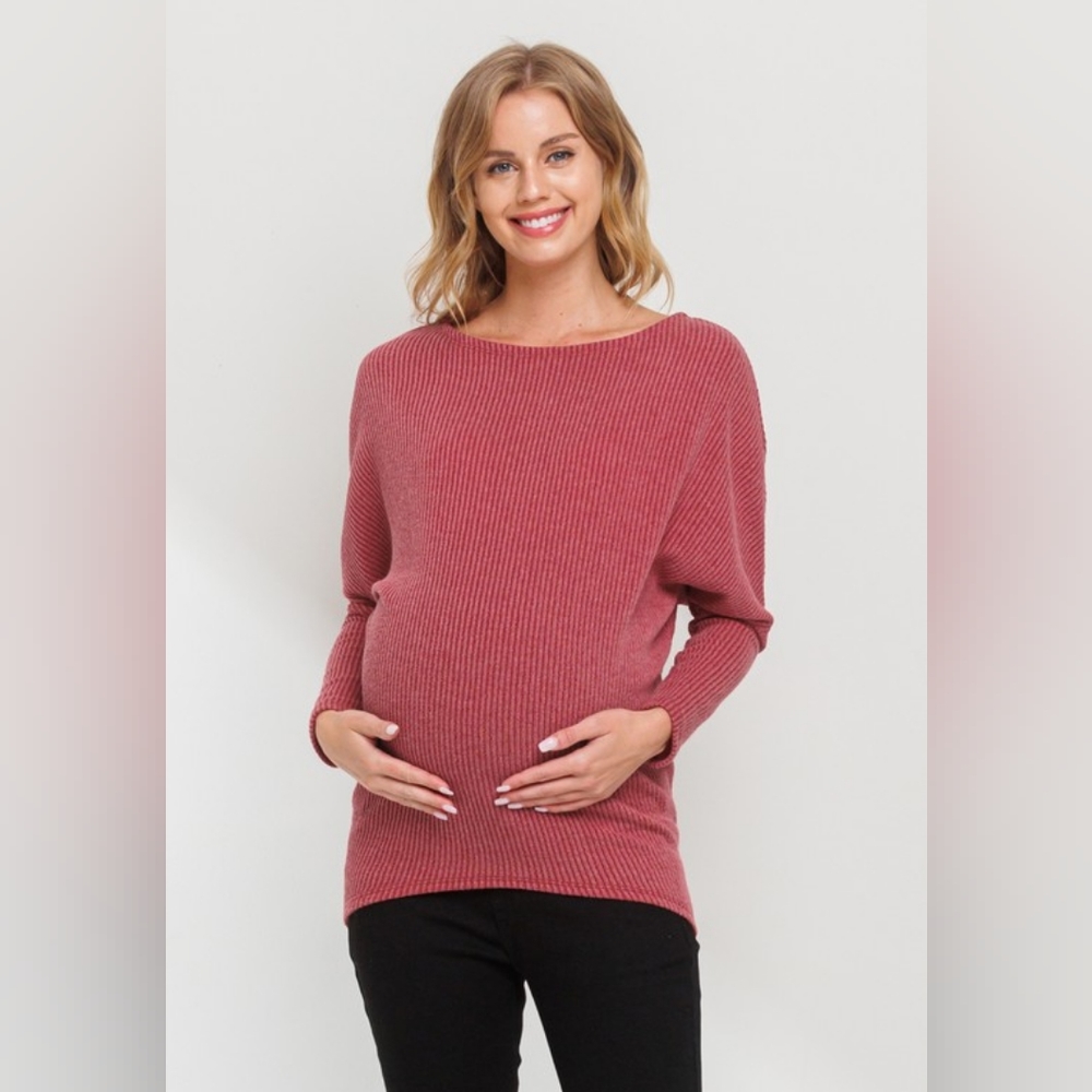Hello MIZ Ribbed Maternity Sweater in Dusty Rose
